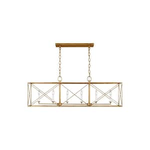 Beatrix 46 in. W x 12 in. H 6-Light Antique Gild Indoor Dimmable Large Linear Lantern Chandelier with No Bulbs Included