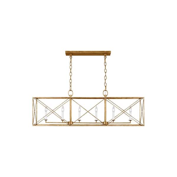 Generation Lighting Beatrix 46 in. W x 12 in. H 6-Light Antique Gild Indoor Dimmable Large Linear Lantern Chandelier with No Bulbs Included