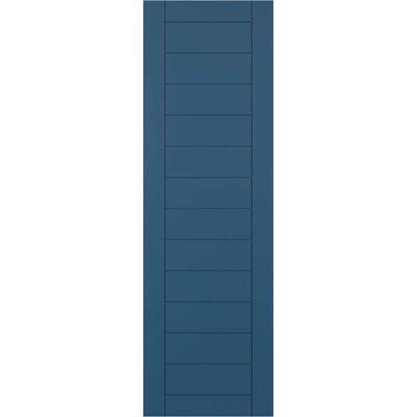 Ekena Millwork 15 in. x 61 in. PVC Horizontal Slat Framed Modern Style Fixed Mount Board and Batten Shutters Pair in Sojourn Blue