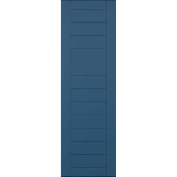 Ekena Millwork 18 in. x 76 in. PVC Horizontal Slat Framed Modern Style Fixed Mount Board and Batten Shutters Pair in Sojourn Blue
