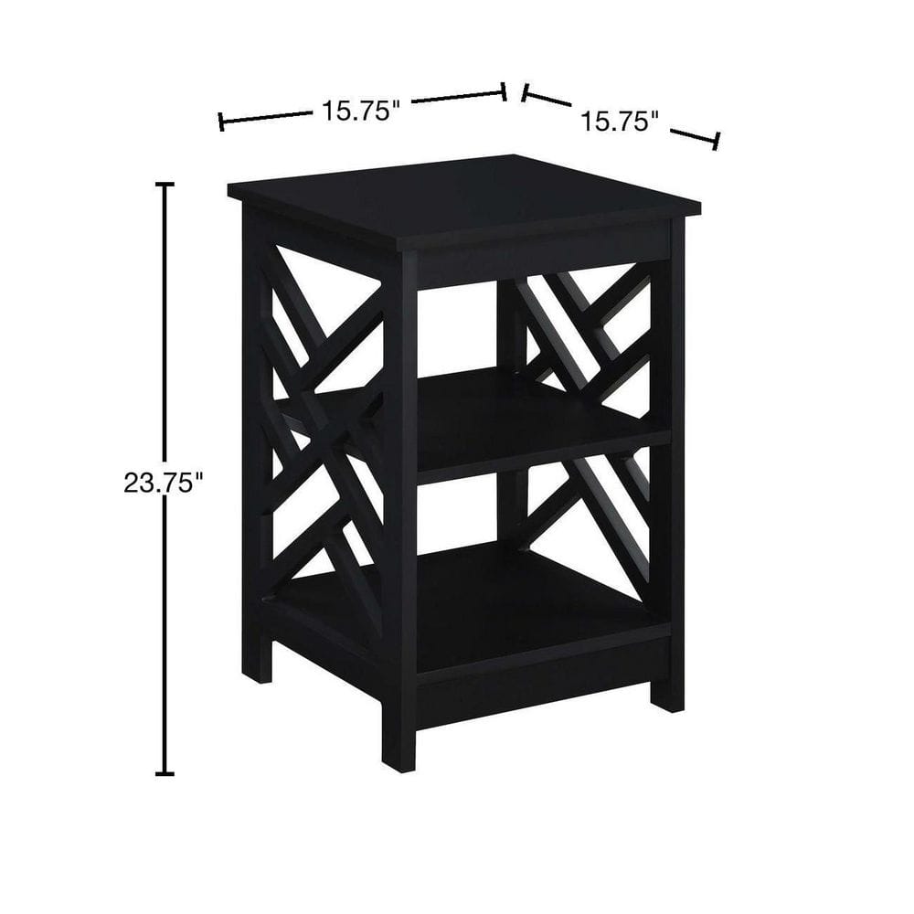 Titan Sleek Black Rectangular End Table with Storage Shelves