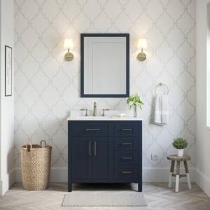 Tahoe 36 in. W Bath Vanity in Midnight Blue with Engineered Stone Vanity Top in White with White Basin