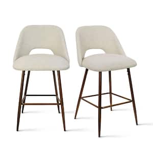 19 in. W x 36 in. H Oatmeal Fabric Upholstered 26 in. Metal Frame High Back Counter Stool (Set of 2)