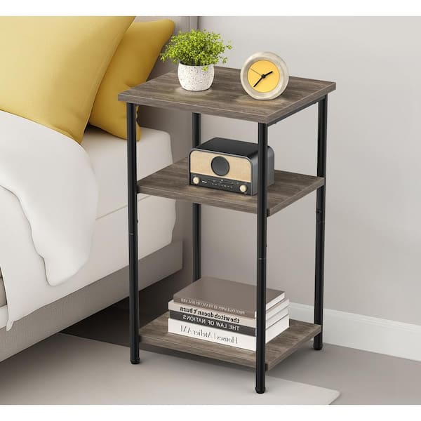 3-Tier End Table Side Table with Adjustable Feet, Small Nightstand Space-Saving in Gray