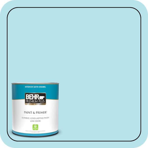 BEHR PREMIUM PLUS 1 qt. #P490-1 Ocean Front Satin Enamel Low Odor Interior Paint & Primer