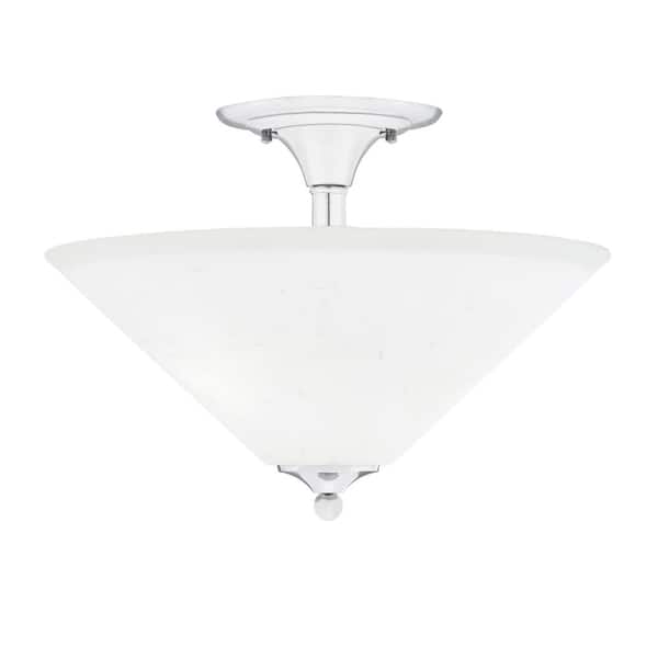 Unbranded Bristol 16 in. 2-Light Chrome Transitional Semi-Flush Mount with 16 in. White Muslin Glass Shade, No Bulbs Inclued