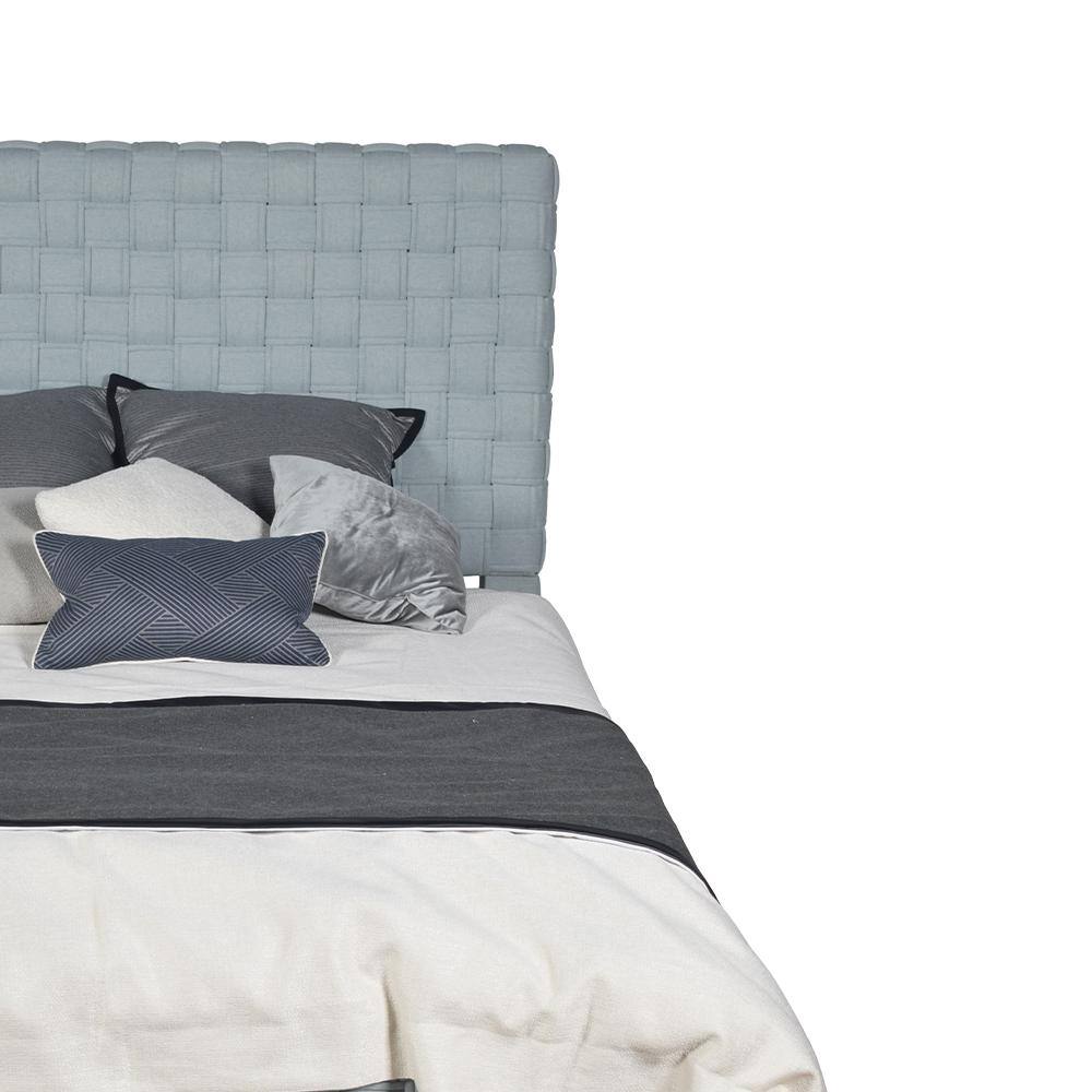 Light Teal Chenille Upholstered Queen Bed with Tufted Headboard and Drawers