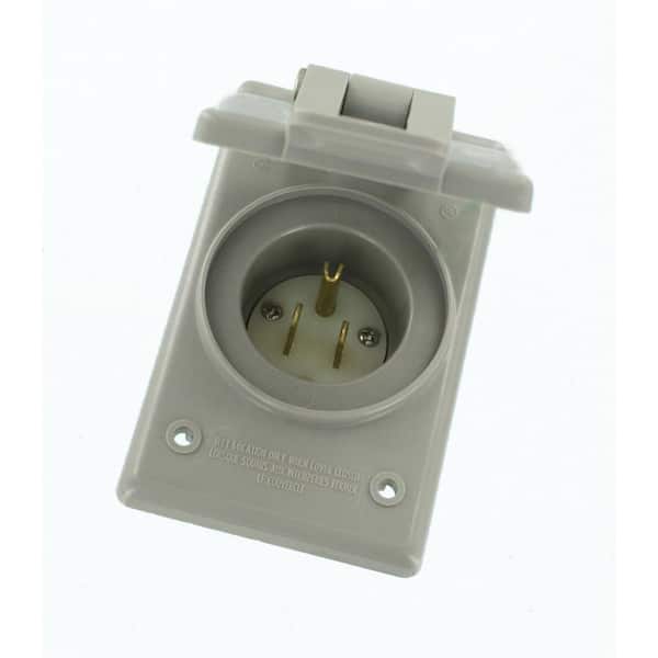 Power Inlet Receptacle Leviton 15378-CWP 20 Amp Gray Industrial Grade 125-Volt Grounding Straight Blade