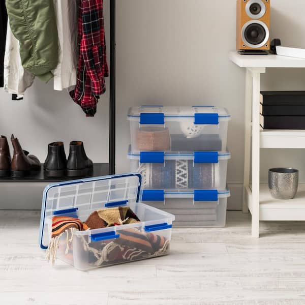 IRIS 46 Qt. WeatherPro Clear Plastic Storage Box, Lid Blue 500201 - The  Home Depot