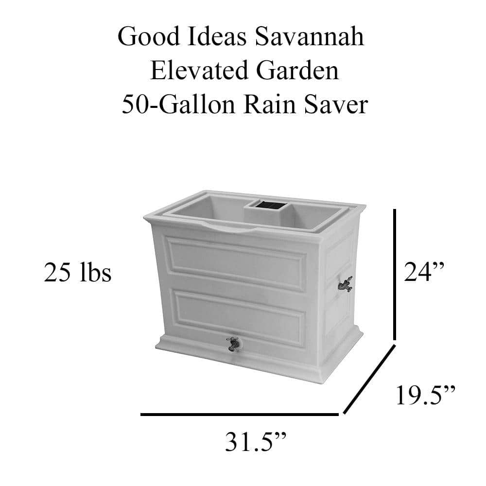 Savannah Light Gray Colonial Style 42 Gallon Rain Saver with Planter and Brass Spigots