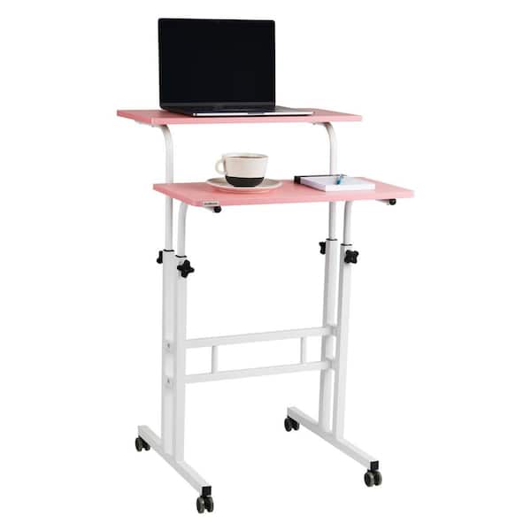 19.5 in. Rectangular Pink Standing Desk with Adjustable Height Feature