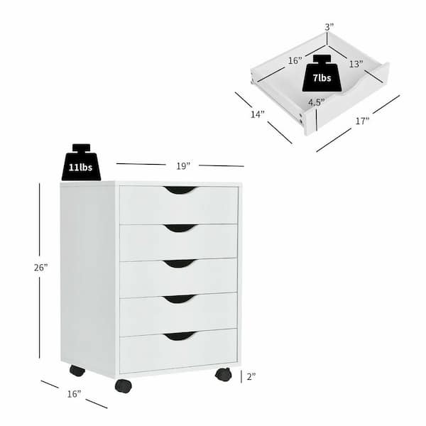 5 Drawer Chest Storage Dresser Floor Cabinet Organizer with Wheels White 