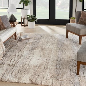 Dreamy Shag Ivory Beige 7 ft. x 9 ft. Abstract Contemporary Area Rug
