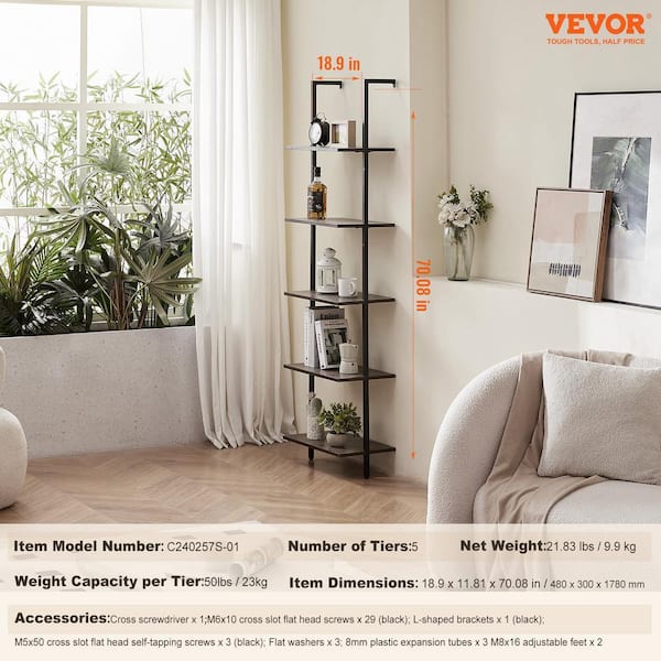 VEVOR Industrial Square Pipe Shelf 11.8 in. W x 18.9 in. D 5-Tiers