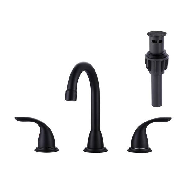 AVITAS 8 in. Widespread Double Handle Bathroom Faucet with Drain Kit Included in Matte Black