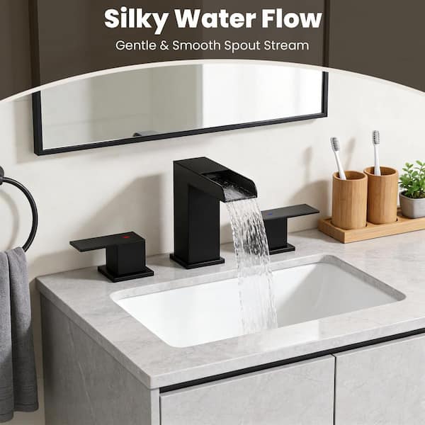 Neo 8 in. Widespread 2-Handle Bathroom Faucet 3-Hole Bathroom Sink Faucet with Pop-Up Drain in Matte Black