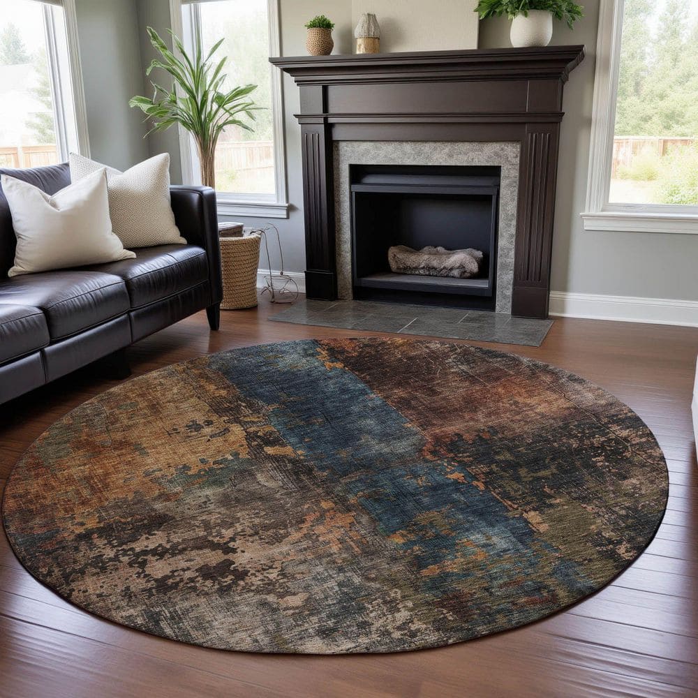 Mayfield Premium Machine Washable Abstract AMF1204 Blue 8 ft. x 8 ft. Round Rug price history on PriceWatchPro