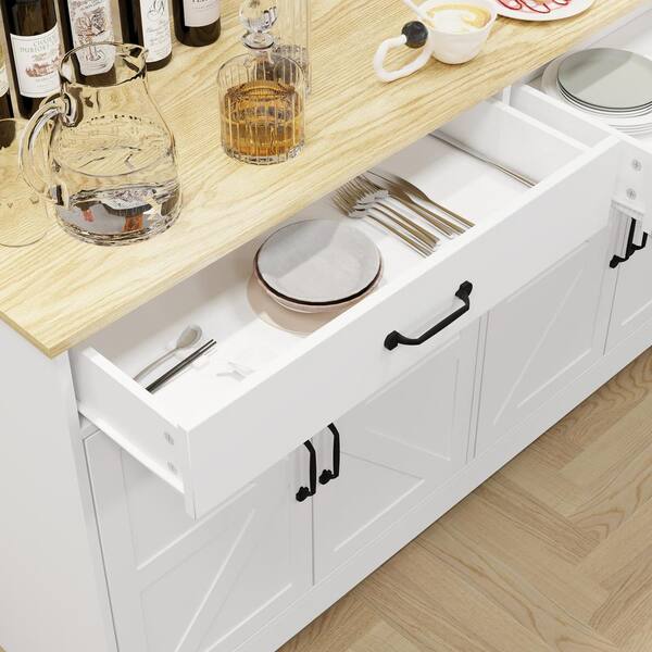 FUNKOL 47.95inx15.35inx32.09in MDF Ready to Assemble Kitchen Cabinet in White with 2 Drawers and 4 Field Cabinet Doors