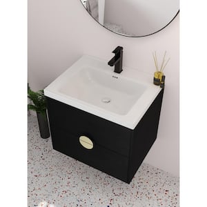 23.80 in. W x 18.50 in. D x 21.40 in. H Floating Wall-Mounted Bath Vanity in Black Chestnut with White Ceramic Top