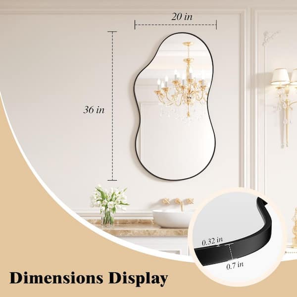 Black 20 in W x 36 in. H Abstract Wavy Irregular Aluminum Alloy Framed Mirror for Bathroom, Living Room, Entryway