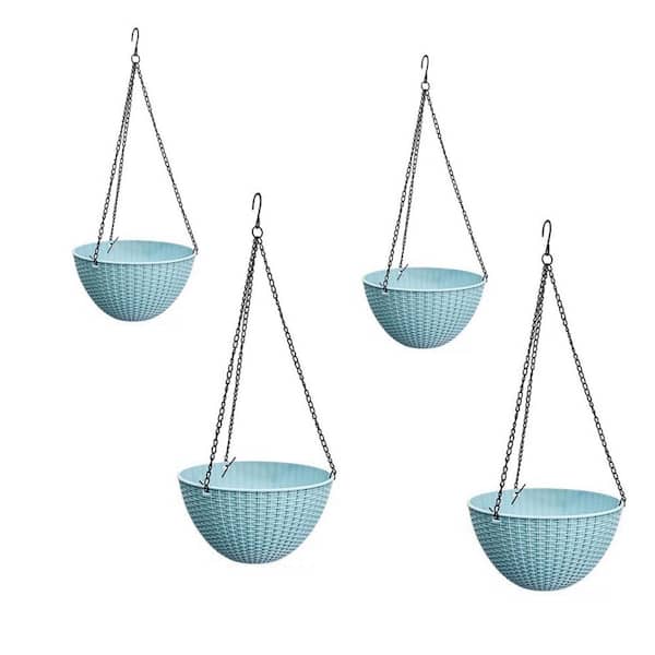 Large 8/9.8 in. Dia blue Metal Hanging Basket with Liner (4-Pack)