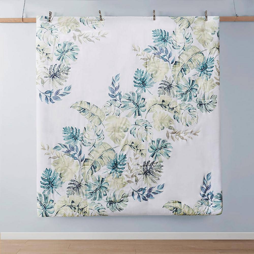 Lorelai Coastal Blue and Green Cotton King Duvet Cover Set