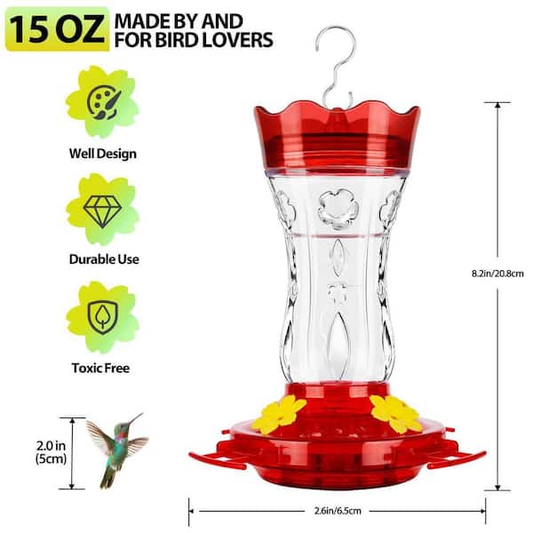 Justincity Red Glass Outdoor Mount Leakproof Bee Guard Hummingbird