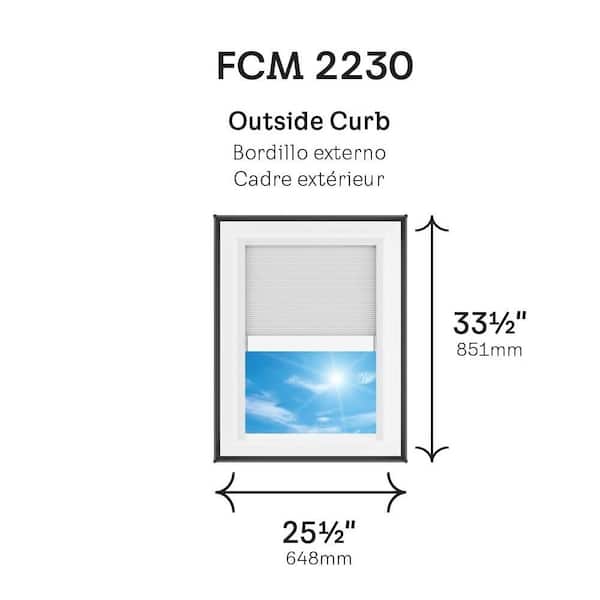 22-1/2 in. x 30-1/2 in. Fixed Curb Mount Skylight with Laminated Low-E3 Glass, White Solar Powered Room Darkening Shade