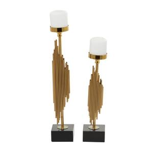 Gold Stainless Steel Vertical Pipe Stand Candle Holder (Set of 2)