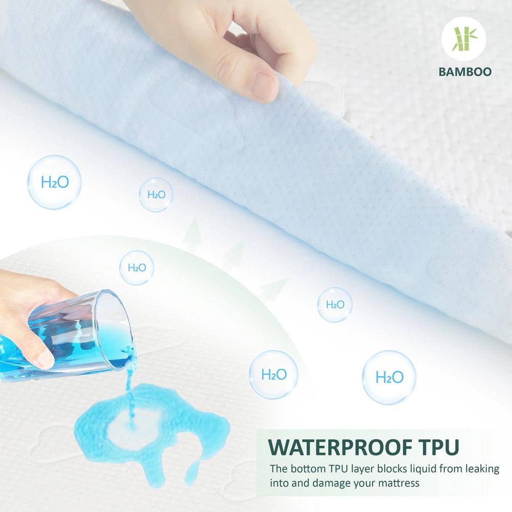 Queen Size White Bamboo Waterproof Mattress Protector