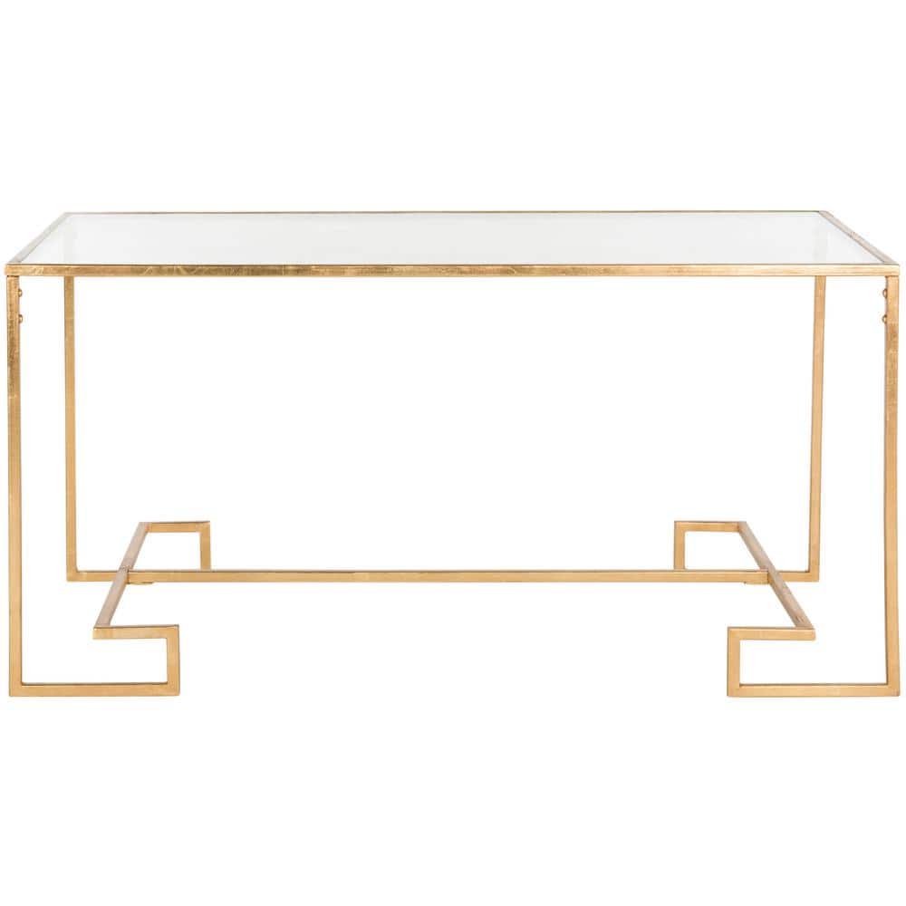 Gold Rectangular Metal and Glass Transitional Coffee Table