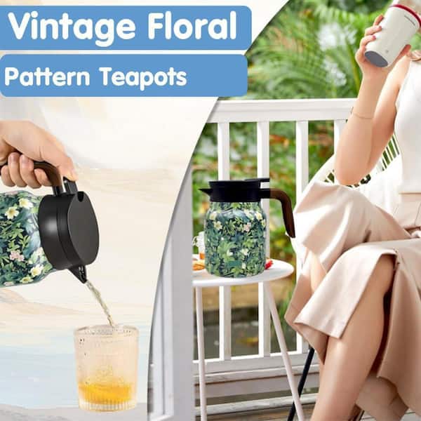 Lynzavix 5-Cup Wooden Handle Vintage Floral Pattern Stainless