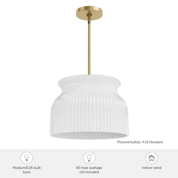 Hunter - Harlowe 60-Watt 1 Light Luxe Gold Shaded Pendant Light with Cased White Glass Shade, No Bulb Included