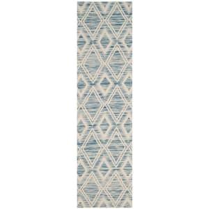 Marbella Dark Blue/Ivory 2 ft. x 12 ft. Geometric Runner Rug