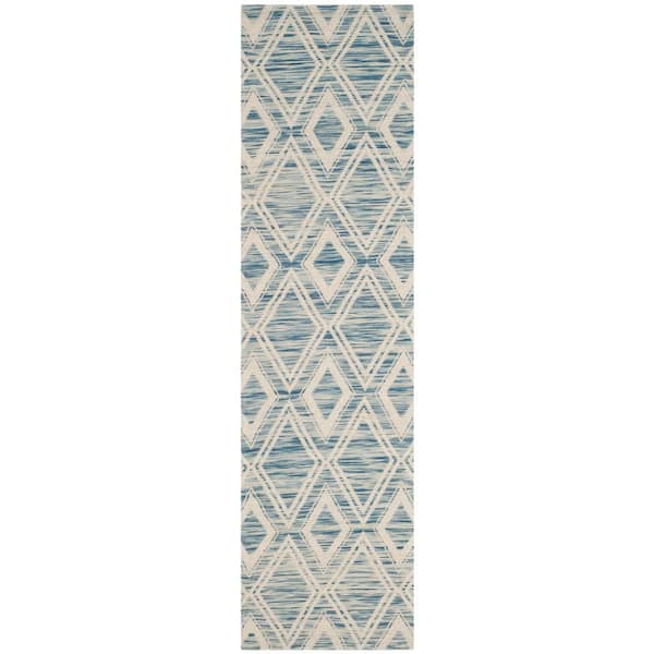 SAFAVIEH Marbella Dark Blue/Ivory 2 ft. x 12 ft. Geometric Runner Rug