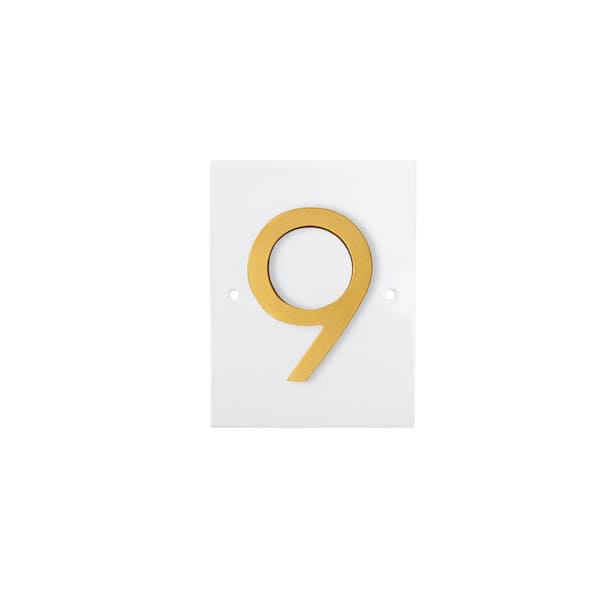 Horizontal Floating Modern Address Plaque (4 in. Numbers-1 Character)-White/Gold