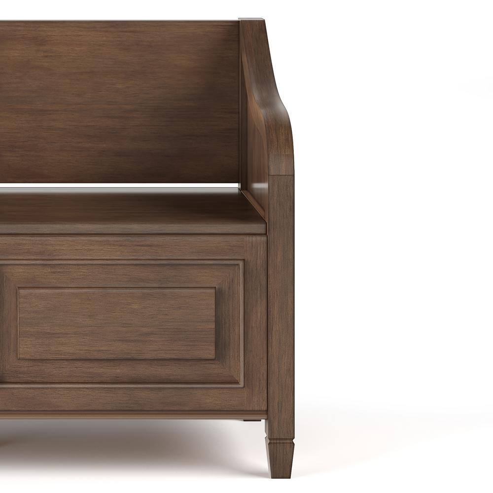 Rustic Natural Aged Brown Pine Storage Bench with Cut Out Design