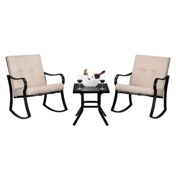 VINGLI Metal Outdoor Rocking Chair with Cushion Beige and Coffee Table,  Patio Rocking Chairs 3-Piece Patio Furniture Sets VB096P2ZJRM - The Home  Depot