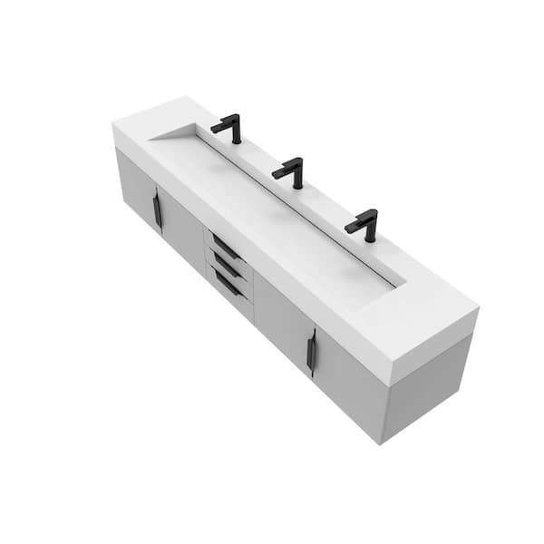 Nile 84 in. W x 18.9 in. D x 20.38 in. H Single Sink Bath Vanity in Gray with Black Trim with Solid Surface White Top