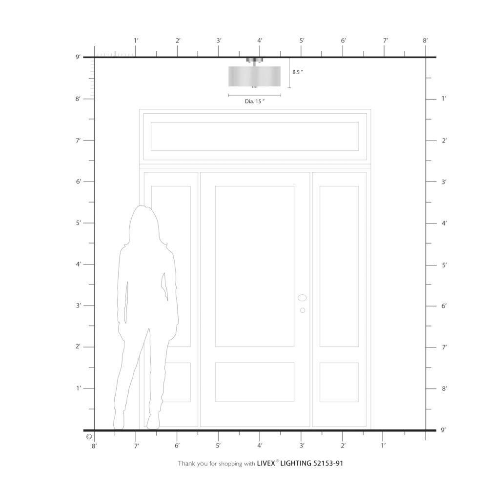 Brushed Nickel 3-Light Drum Ceiling Mount with Off-White Shade