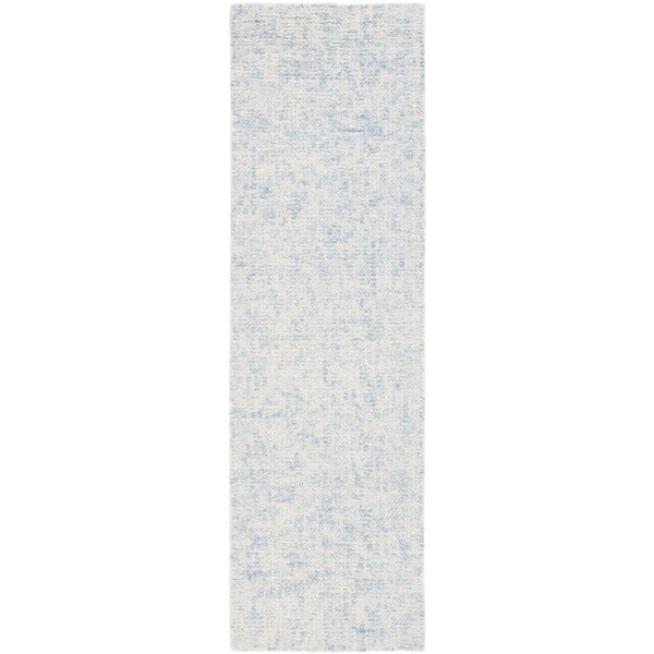 Abstract 2 ft. x 7 ft. Light Blue/Ivory Contemporary Marble Runner Rug