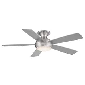 Odyssey Indoor and Outdoor 5-Blade Smart Flush Mount Ceiling Fan 52in Brushed Nickel with 3000K LED Light Kit and Remote