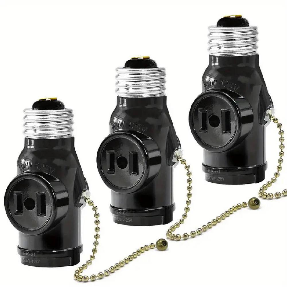 Etokfoks 3pcs E26 Light Socket To Plug Adapter, UL Listed Adapter, Pull