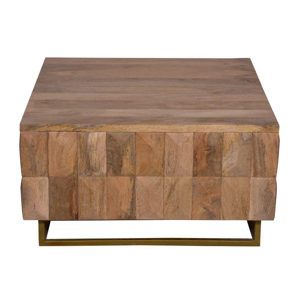 Farmhouse Chic 33" Mango Wood & Brass Lift-Top Storage Trunk Coffee Table