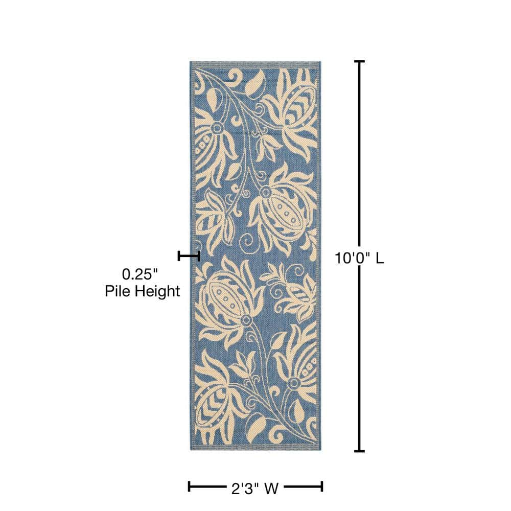 Reversible Blue and Natural Synthetic Runner Rug - 27" x 10"
