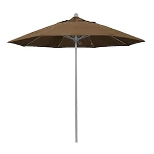 9 ft. Gray Woodgrain Aluminum Commercial Market Patio Umbrella Fiberglass Ribs and Push Lift in Linen Sesame Sunbrella