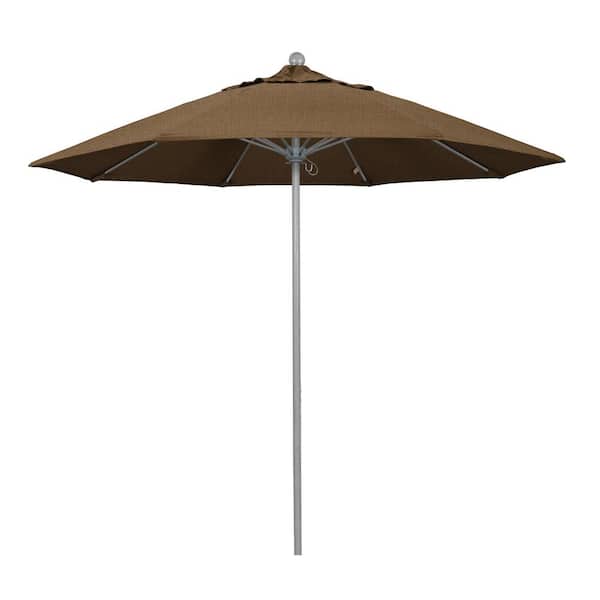 California Umbrella 9 ft. Gray Woodgrain Aluminum Commercial Market Patio Umbrella Fiberglass Ribs and Push Lift in Linen Sesame Sunbrella