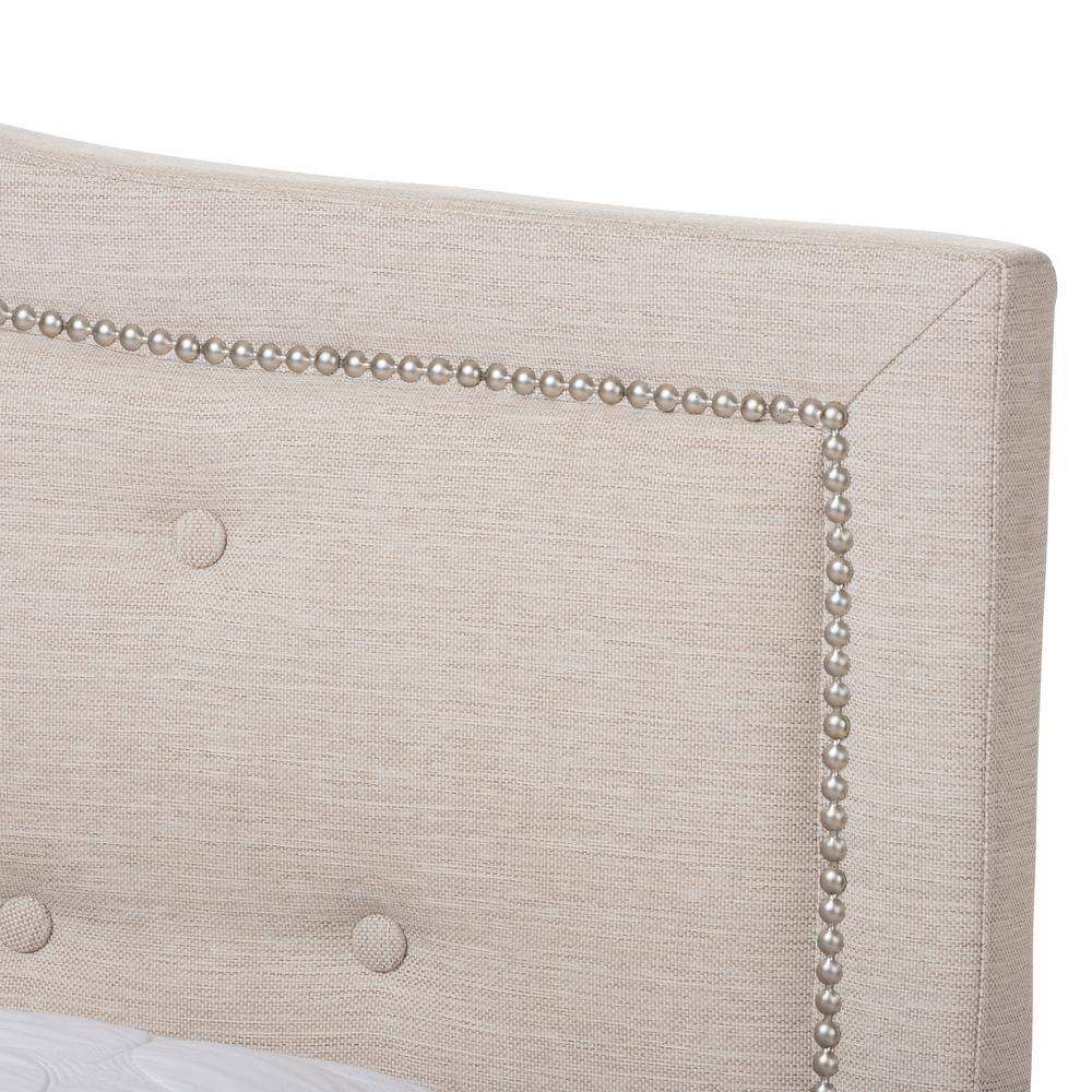 Emerson Full Light Beige Upholstered Bed with Tufted Headboard and Nailhead Trim