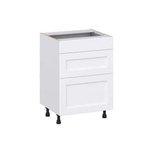 Mancos Bright White Shaker Assembled Vanity Drawer Base Cabinet with 3 Drawers (24 in. W x 34.5 in. H x 21 in. D)