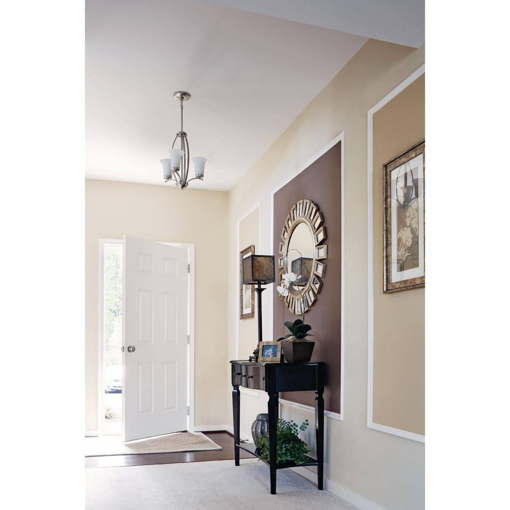 Brushed Nickel Mini 3-Light Foyer Chandelier with Fluted Glass Shades